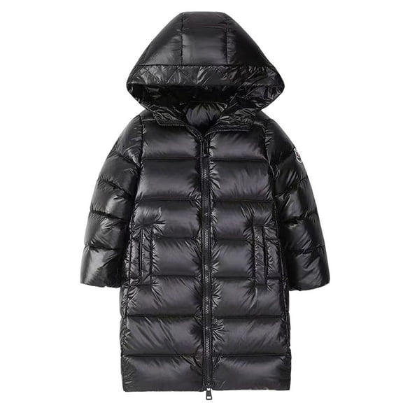 Auroural Girls Coats 7-16 Heavy Winter Coat Children's Solid Color Hooded Zipper Thickened Mid Length Pocket Jacket Adults' Casual Warm Jacket Black 13-14Years