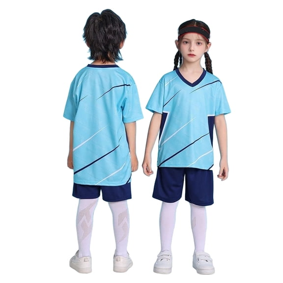 MIXUE Kids Toddler Girls Outfit Sets Summer Striped Print Crew Neck Short Sleeve T Shirt Mesh Shorts Two Piece Sports Holiday Wear,Blue,6-7 Years
