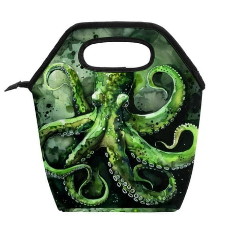 

itdsatrgt Insulated Lunch Bag Thermal Lunch Cooler Green Watercolor Octopus