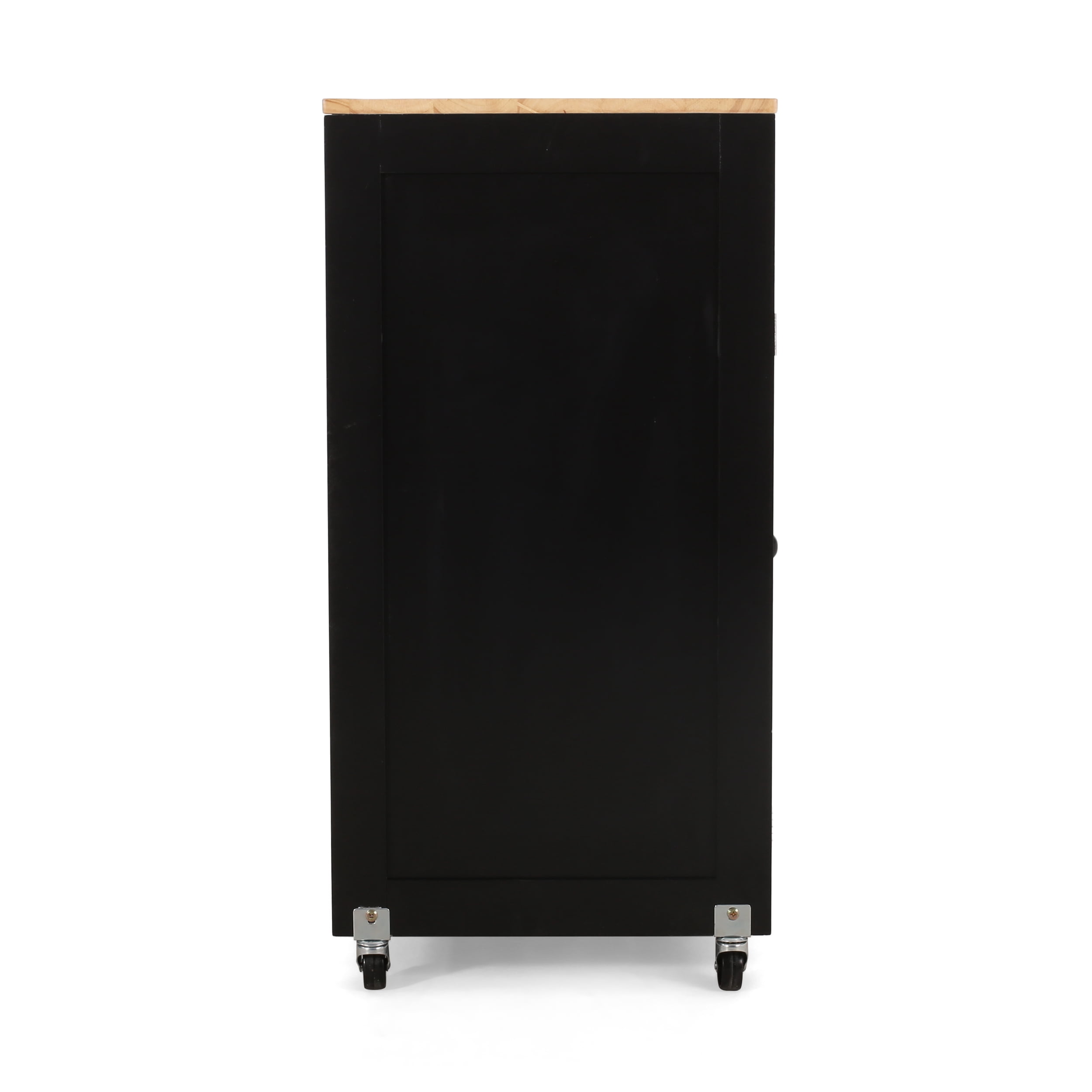 Noble House Tift Wood Kitchen Cart with Wheels, Black and Natural