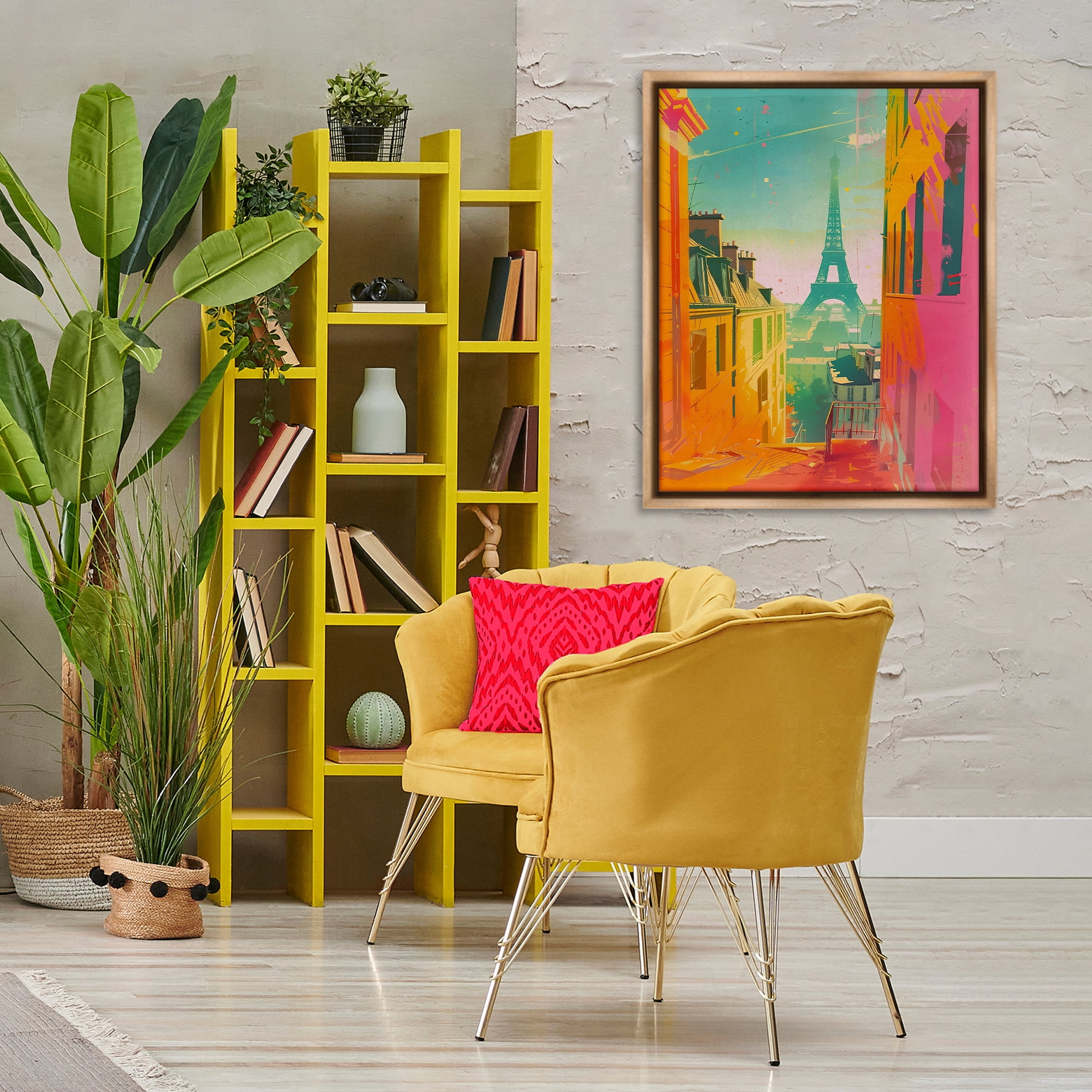 Stupell Industries Modern Paris Tower Town & City Painting Brown Floater Framed Art Print Wall Art, 25 x 31