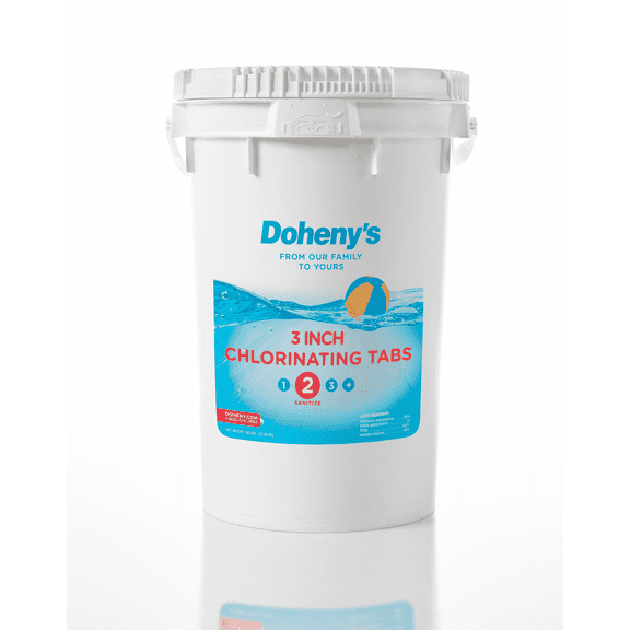 Doheny’s 3-Inch Stabilized Chlorine Tablets for Sanitizing Swimming Pools | 99% Pure Tri-Chlor, 90% Available Chlorine | Long-Lasting, UV-Protected, Slow-Dissolving | Individually Wrapped 50lb Bucket