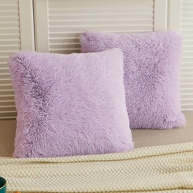 HAYAN 2 Pack Fluffy Faux Fur Pillow Shams,18 x 18 Inches Throw Pillow Covers,Luxury Decorative Furry Pillowcases Cushion Cover for Christmas,Zipper Closure,No Pillow Insert,Orchid