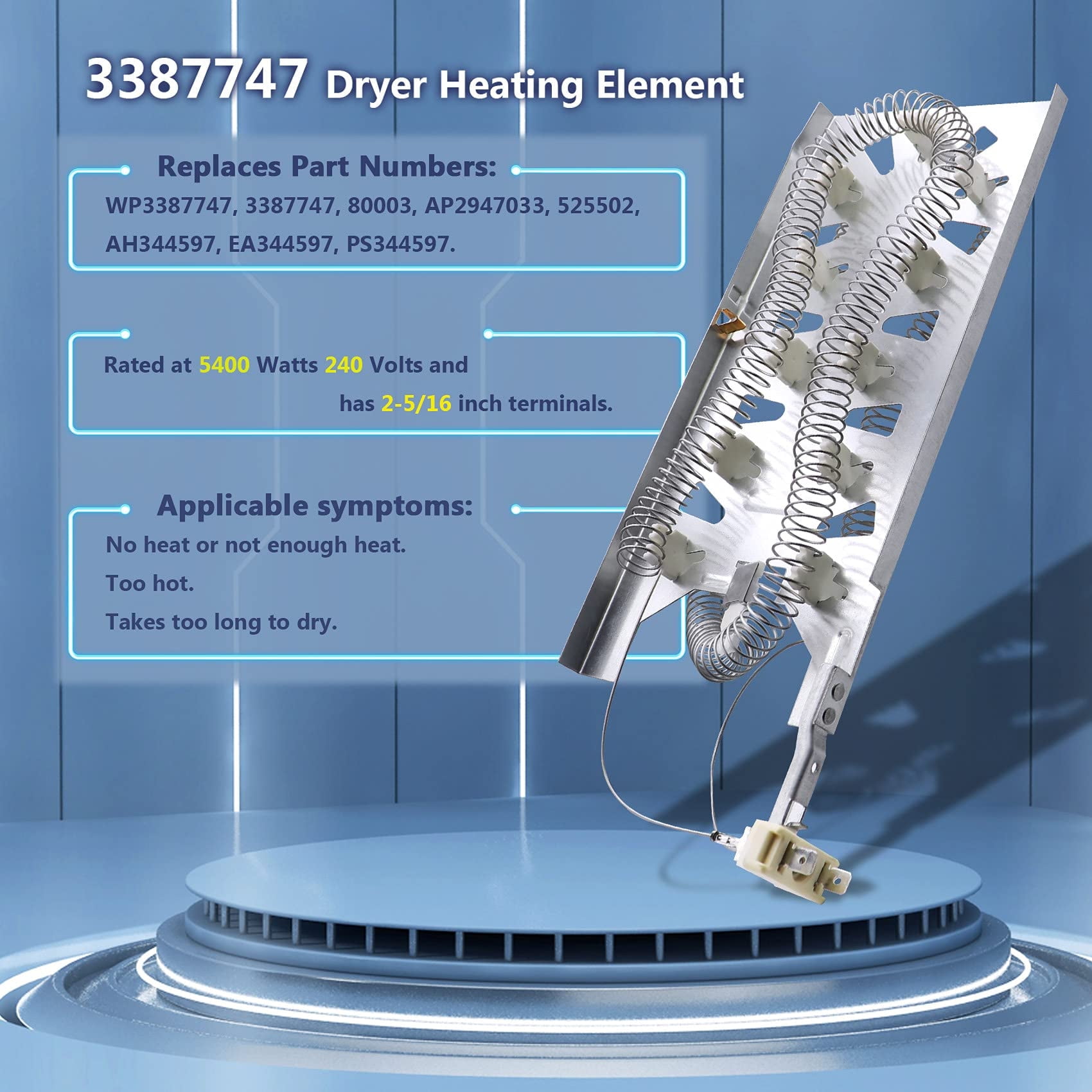 Upgraded 3387747 Dryer Heating Element 279816 Thermostat Kit 279973 3392519 Thermal Cut-off Fuse Compatible with Kenmore Samsung Whirlpool KitchenAid Electric Dryer