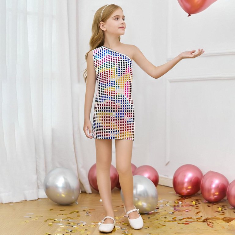 Byoo Mardi Gras Wrap Dress One-Shoulder Solid Color Sleeveless Pullover Mini  Dress Casual Daily Kids Dresses - Walmart.com