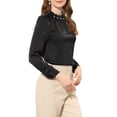 thumbnail image 4 of INSPIRE CHIC Women's Elegant Pleated Neck Long Sleeves Satin Blouse XS Black, 4 of 6