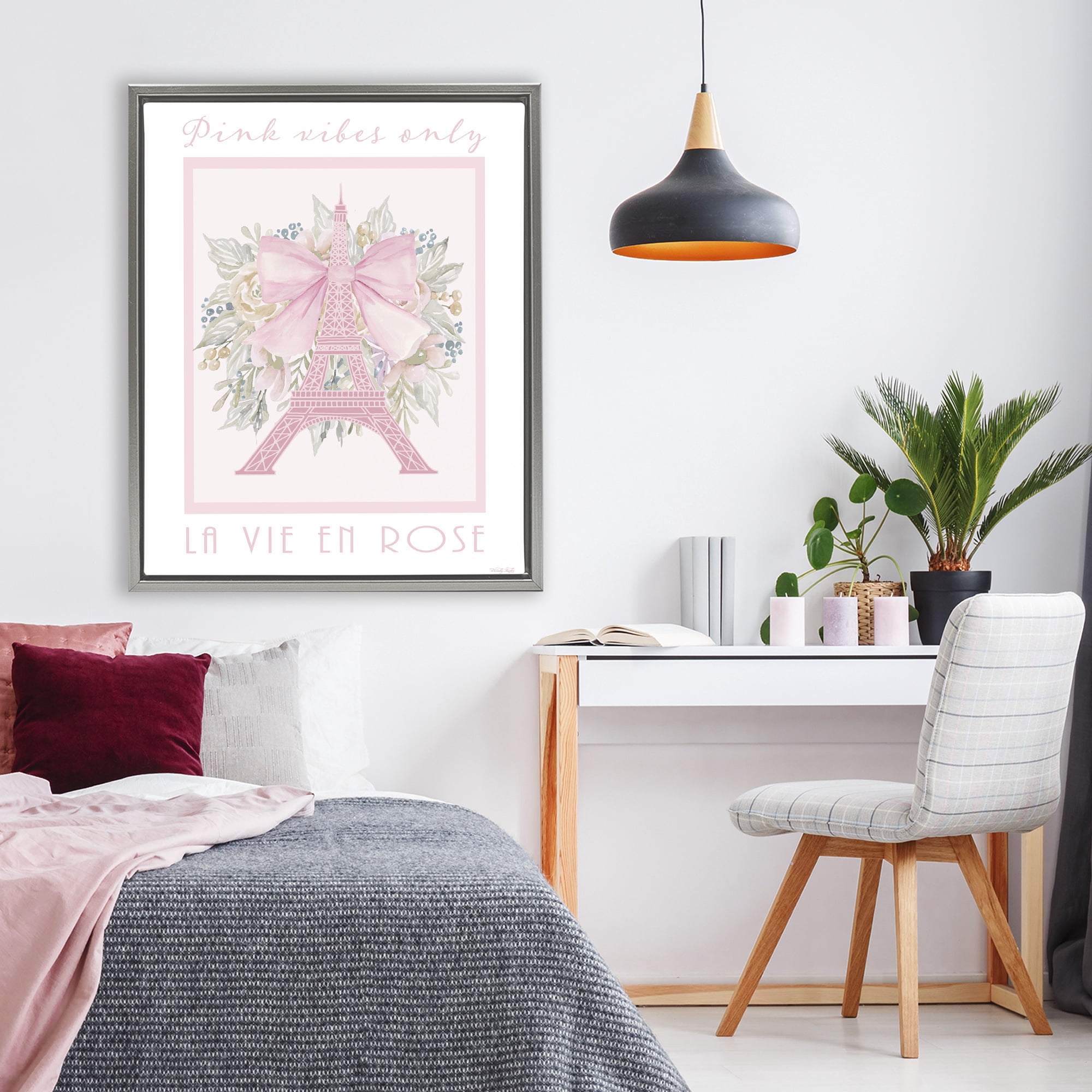 Stupell Industries Pink Vibes Only Paris Gray Framed Floater Canvas Wall Art, design by Cindy Jacobs