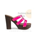 thumbnail image 3 of BLISSFUL STEP Platform Open Toe Chunky Heels Slides Sandals for Women Hot Pink (Size 9.5), 3 of 4