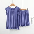 thumbnail image 2 of Jxximdong Pajamas for Women Set Summer Solid Color Casual Drawstring Shorts Short Sleeve Sets Navy Loungewear XXXXXXXL, 2 of 5