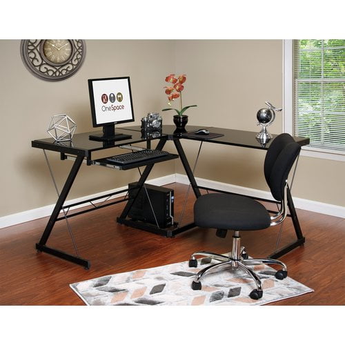 Onespace 50 Jn110505 Ultramodern Glass L Shape Desk Black
