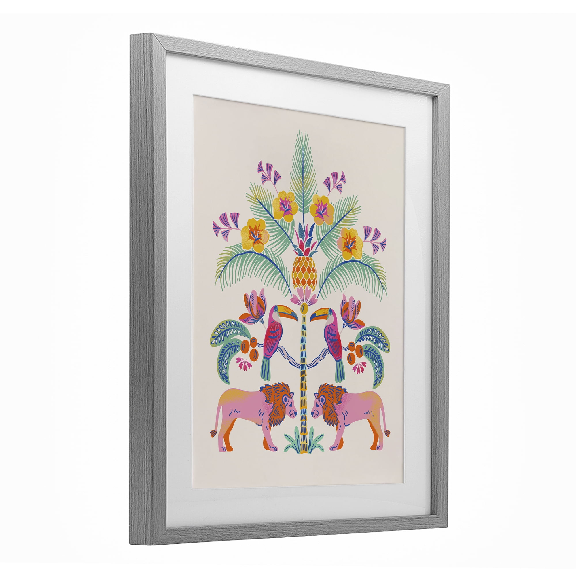 Stupell Industries King of Jungle Symmetry Gray Framed Print Under Glass, design by Riley Hutchens