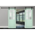 thumbnail image 3 of Sturdy Double Barn Door with Frosted Glass | Veregio 7339 Oliva | 13FT Rail Hangers Heavy Set | Solid Panel Interior Doors-72" x 84" (2* 36x84)-Black Rail, 3 of 6