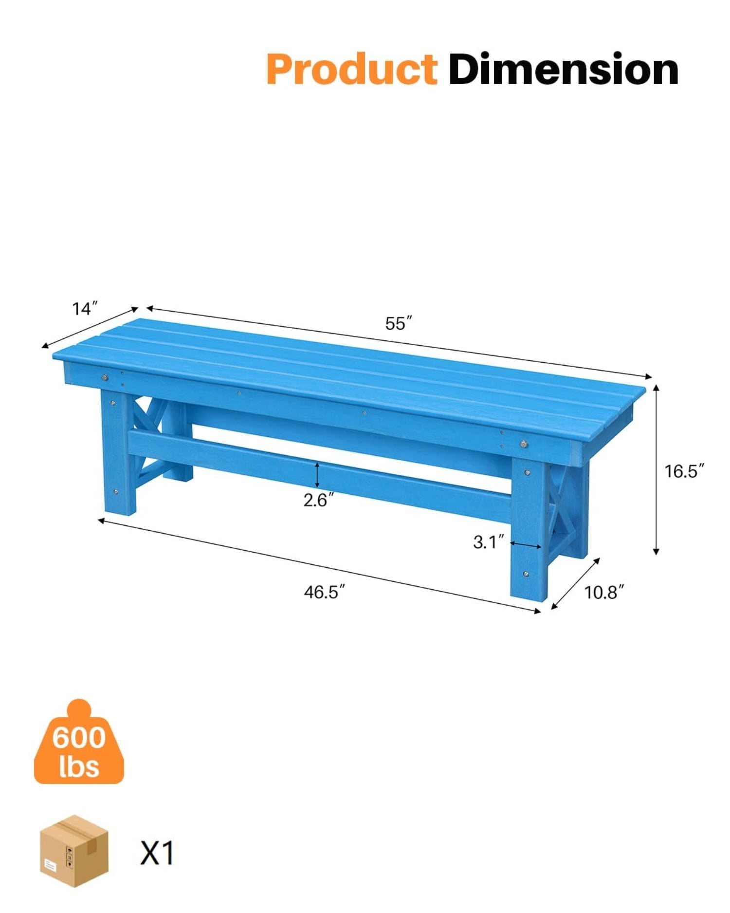 HDPE Outdoor Dining Table for 6, 66.9" Rectangle Patio Dining Table with 2.2" Umbrella Hole, All Weather HDPE Outdoor Table for Backyard, Deck, Garden, Poolside, Sky Blue