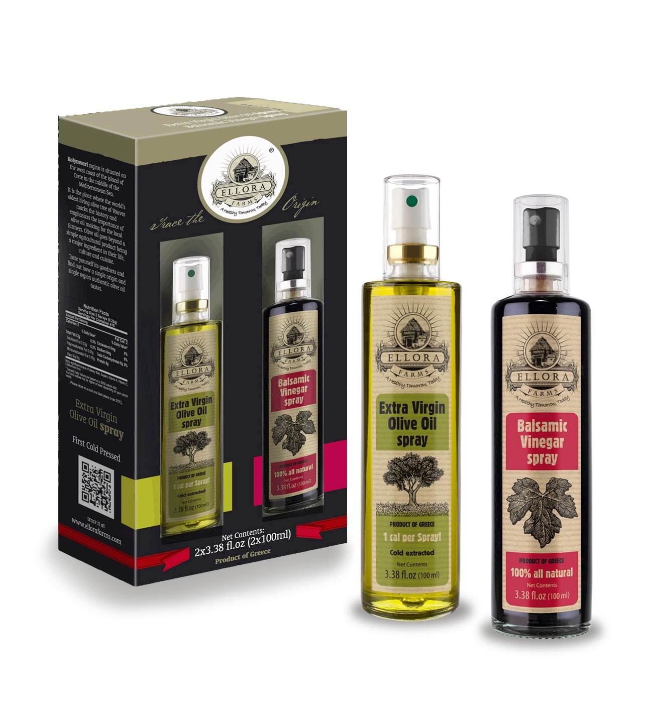 Olive Oil and Balsamic Vinegar Spray Gift Pack, Single Origin Greek