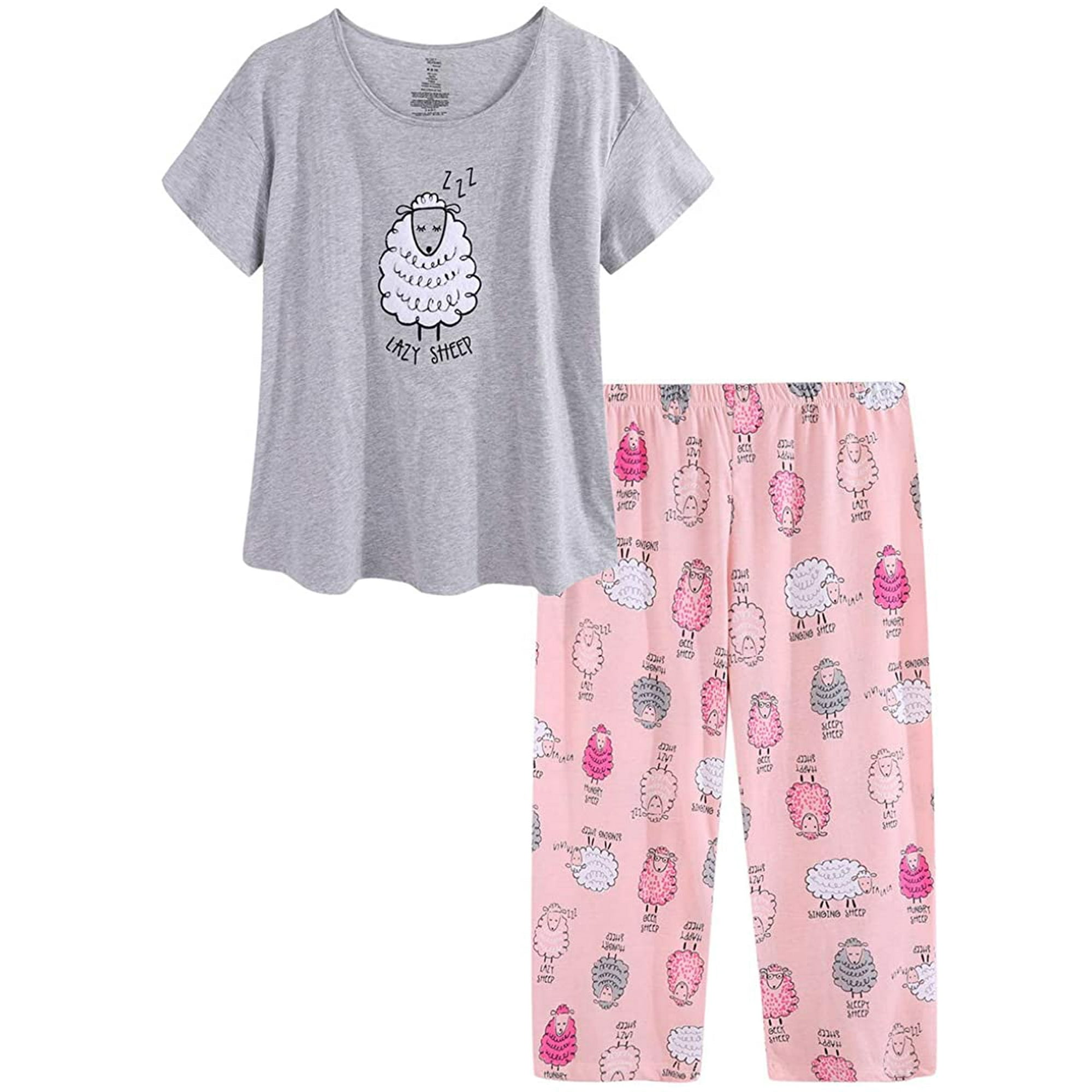 Greswe Women Cotton Pajamas Set Short Sleeve Top Capri Pants Sleepwear Plus Size S 3xl Other Xxxl Shirt Bust 52.5