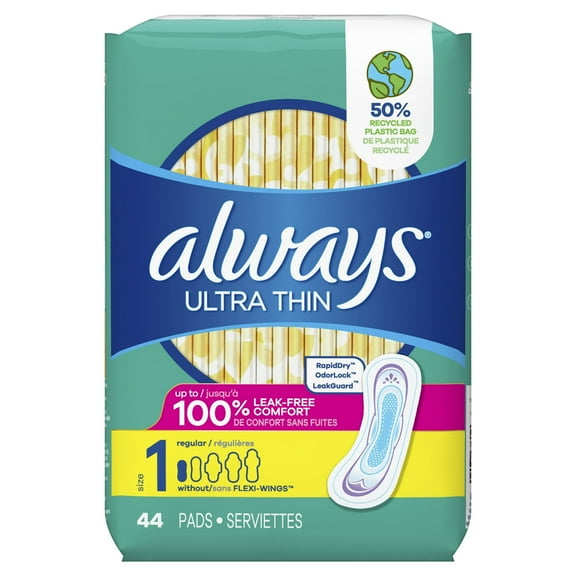 Always Ultra Thin Pads Regular 44 Each (Pack of 2)