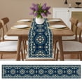 thumbnail image 6 of Teal Boho Floral Table Runner 108 Inches Long,Ethnic Tribe Farmhouse Artwork Cotton Linen Table Runners Dresser Scarves,Decorative Fabric Tabletop Scarf Furniture Cover for Home Dinner Party 13"x108", 6 of 9