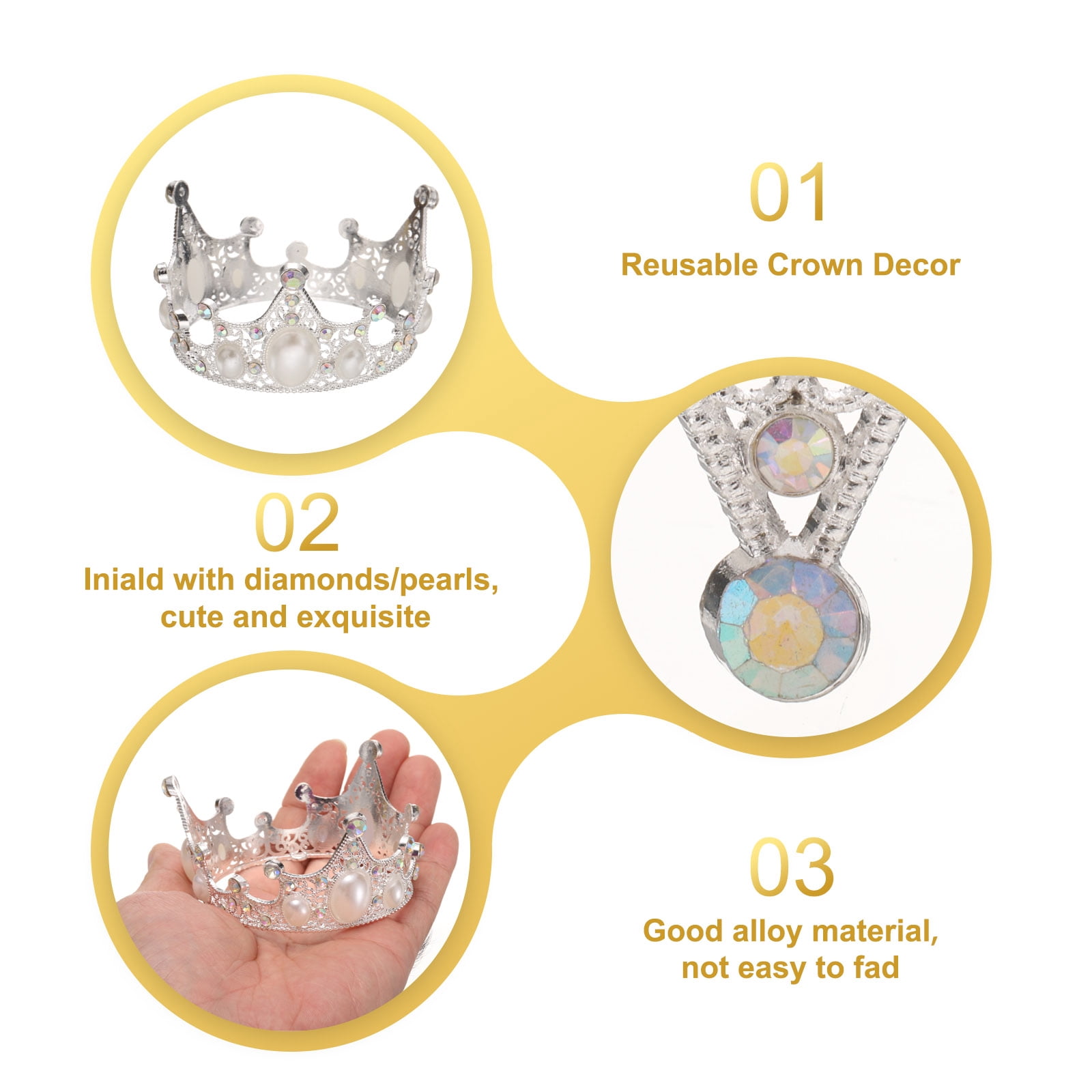 Unique Bargains Mini Crown Cake Toppers, Alloy Queen Tiara for Decor Wedding Party Silver