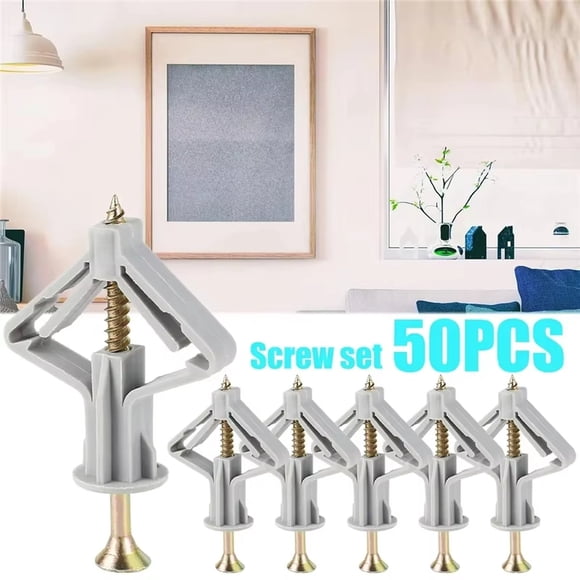 NAOJIE 50 Pcs Drywall Anchors Kit Butterfly Anchors Hollow Wall Anchors Heavy Duty Dry Wall Mount Anchors Plastic Anchors with Screws for Curtain Plasterboard,50pcs Anchor+50pcs Screws