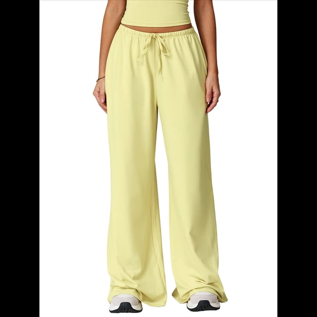 Pantalones Deportivos Casuales Holgados de Pierna para Mujer, Rectos, de Tiro Bajo, con Bolsillos con Cordón Elástico Amarillo XL