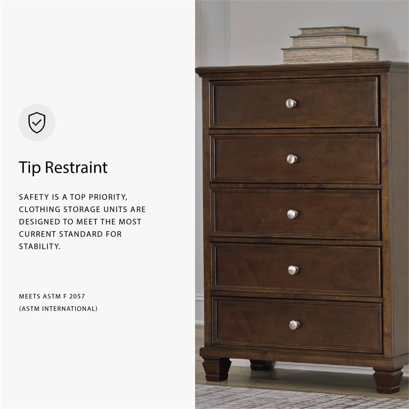 Ashley Furniture Danabrin Solid Wood 5-Drawers Bedroom Chest in Brownish Cherry
