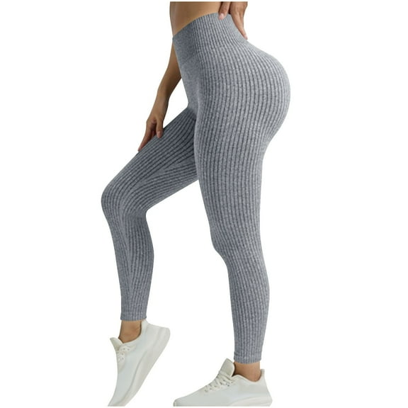 Ailaofu Women Ribbed Knit Sports Yoga Leggings, Seamless High Waist Tummy Control Skinny Pants Scrunch Butt Lift Workout Pants