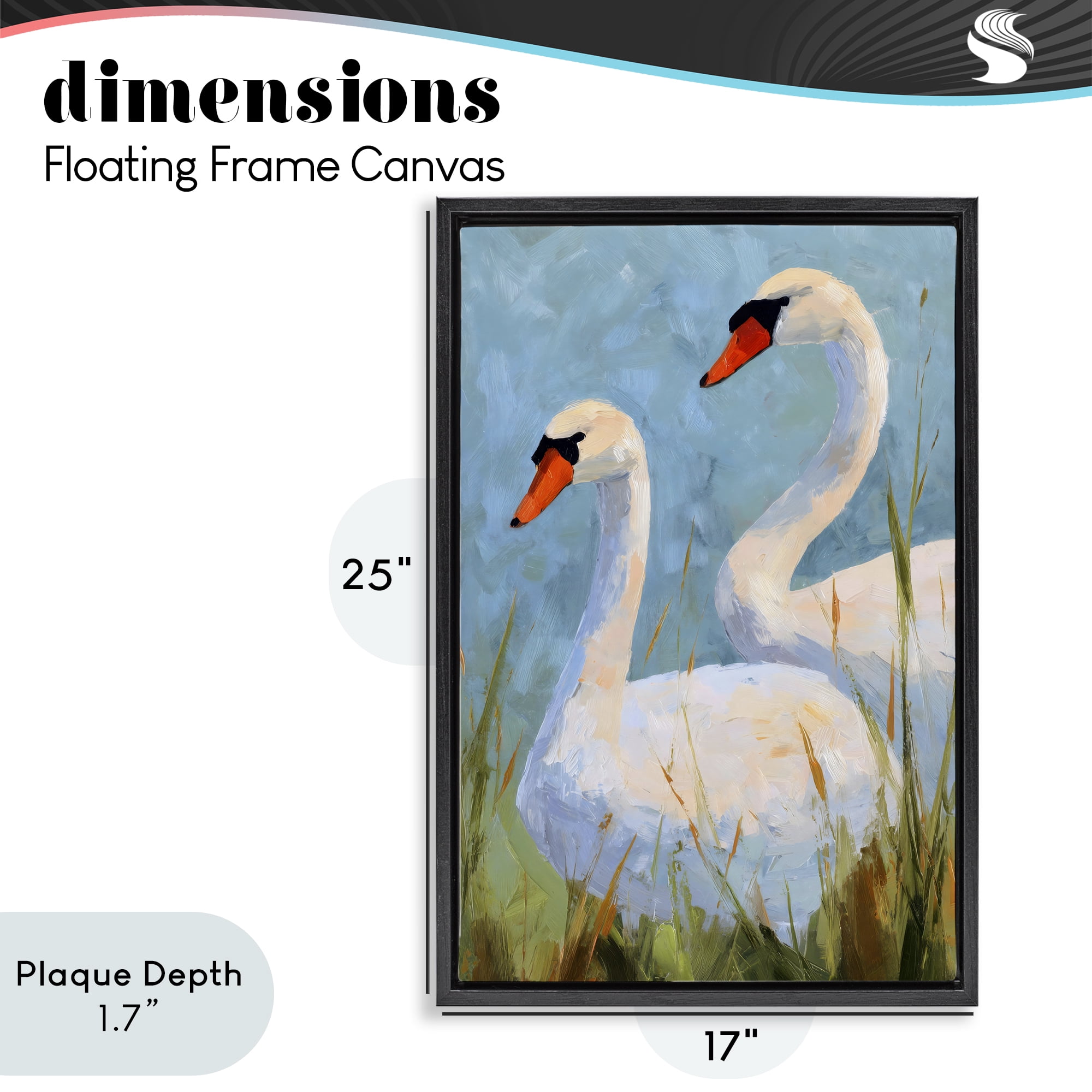 Stupell Industries Long Necks Swan Pear Black Framed Floater Canvas Wall Art, design by Petal Prints Design