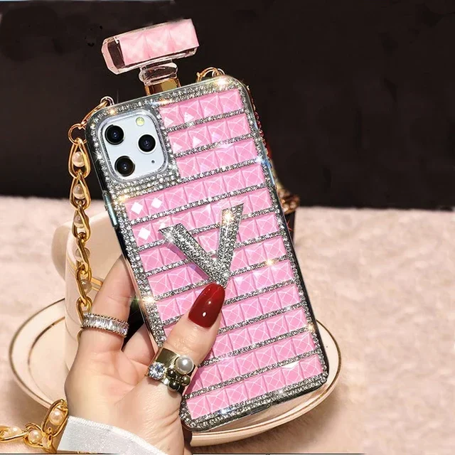 Luxury Diamond Perfume Bottle Case TPU Rhinestone Bling Cover Coque for Iphone 15 14 11Pro 13 Pro max 12 mini XS Max XR 16 Plus tzw