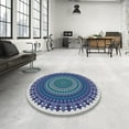 thumbnail image 4 of Ahgly Company Machine Washable Indoor Square Transitional Jeans Blue Area Rugs, 5' Square, 4 of 7
