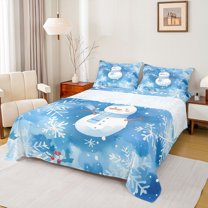 Castle Fairy Cartoon Christmas Snowman 4pcs Bed Sheets for Boys Girls,Happy New Year Snowflakes King Sheets,Abstract Gradient Blue Super Cozy Sheet Set,Ultra Soft Home Decor