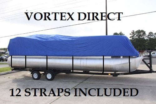 up to 102 beam HAS ELASTIC AND STRAPS FITS 201 to 21 to 22 FT LONG DECK AREA FAST SHIPPING - 1 TO 4 BUSINESS DAY DELIVERY BRAND NEW *BLUE* 22 VORTEX ULTRA 3 PONTOON/DECK BOAT COVER
