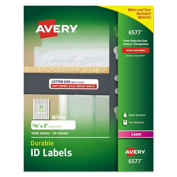 "Durable Permanent Id Labels With Trueblock Technology, Laser Printers, 0.63 X 3, White, 32/sheet, 50 Sheets/pack | Bundle of 2 Packs"