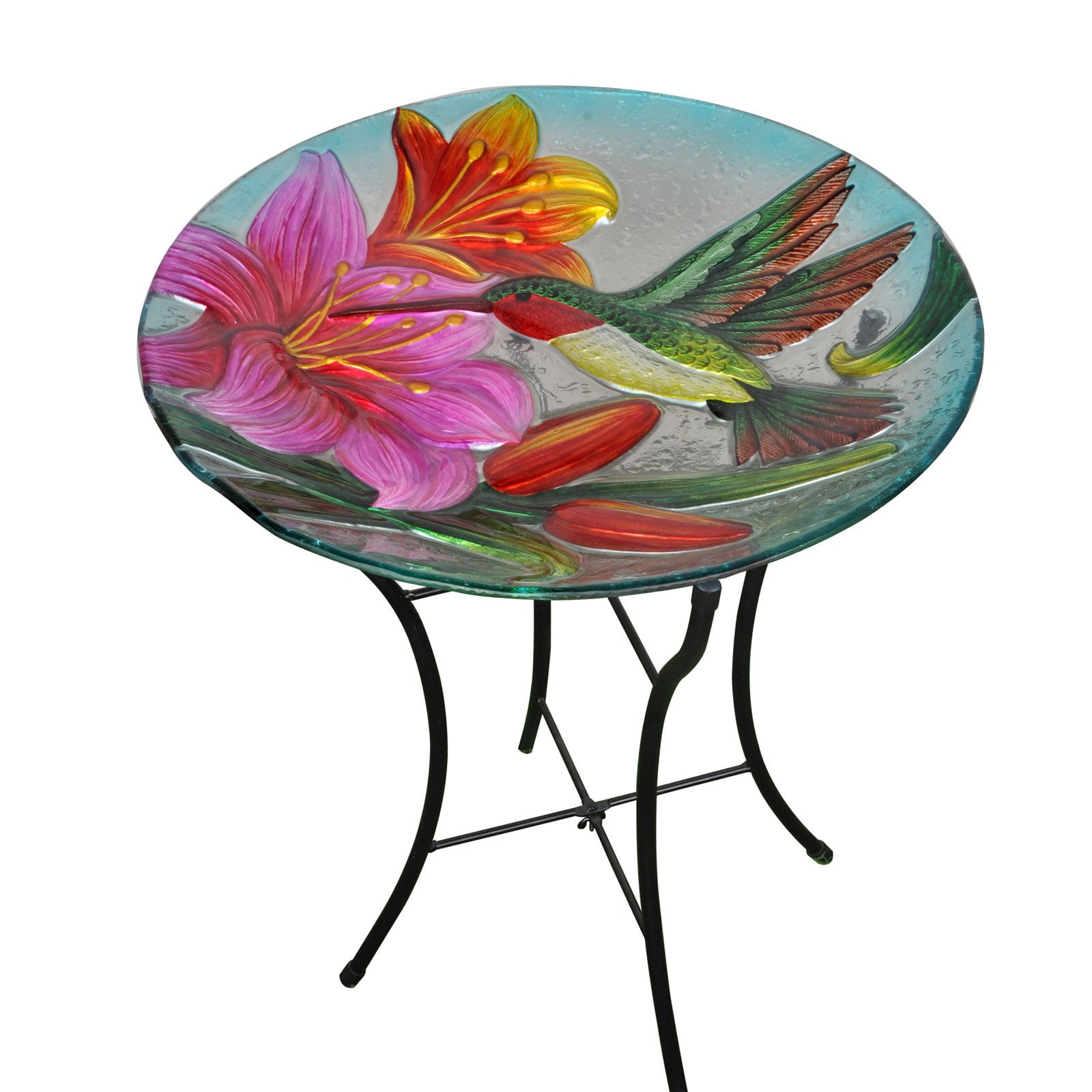 Peaktop Outdoor 18-Inch Hummingbird Fusion Glass Birdbath by Teamson Design Corp.