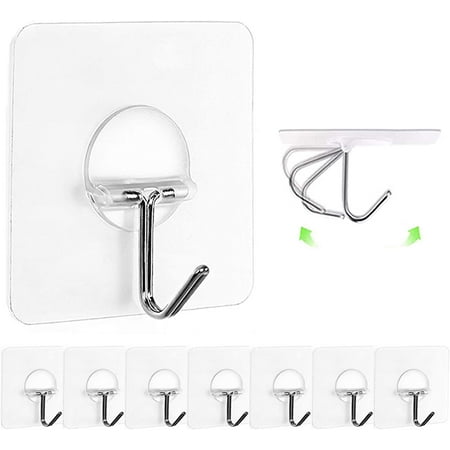 

8pcs/set Wall Hooks 13lb(Max) Transparent Reusable Seamless Hooks Waterproof and Oilproof Bathroom Kitchen Heavy Duty Self Adhesive Hooks