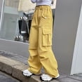 thumbnail image 5 of ITSAME Teen Girls Wide Leg Cargo Pants Elastic Waist Multi-Pocket Loose Fit Casual Fashion Full Length Pants Yellow Size 5T, 5 of 8