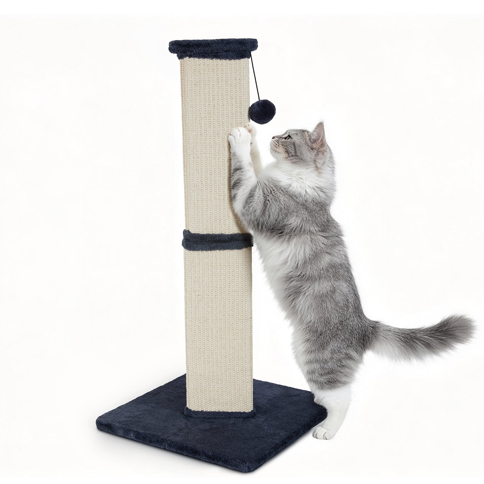 32" Tall Natural Sisal Cat Scratching Post for Indoor Sturdy Cat Scratcher with Plush Large Base, Green