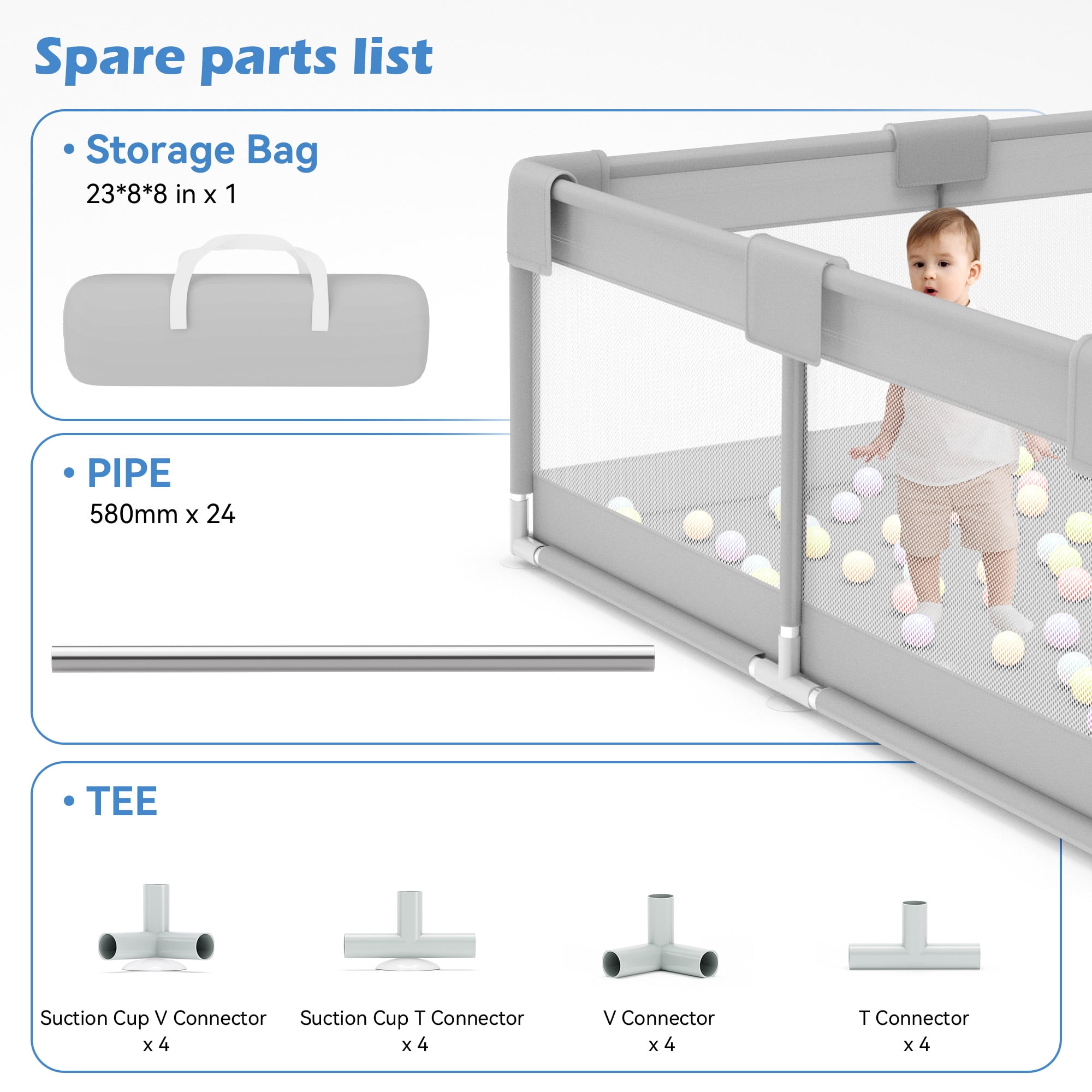 babyeap Baby Playpen,50x50 Inch Baby Playards for Babies and Toddlers,Fence Baby Play Yards for Indoor & Outdoor with Breathable Mesh,Light Gray