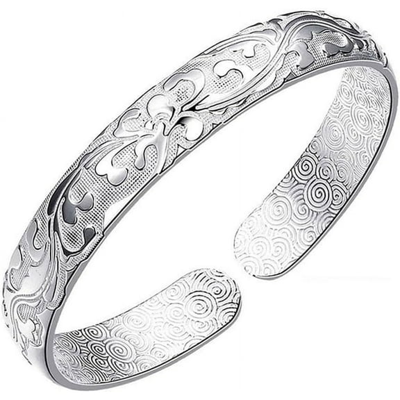 925 Sterling Silver Cuff Bangle Bracelets Adjustable Jewelry Fashion Simple Open Bangles Cuff Jewelry for Women Mom Wife Mothers Day Valentine Gift