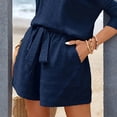 thumbnail image 4 of JULMCOMO Chiffon Two Piece Sets for Women Ruffle Crew Neck Summer Tops Drawstring Lounge Short Sets Vacation Outfits with Pockets Dark Blue S, 4 of 7