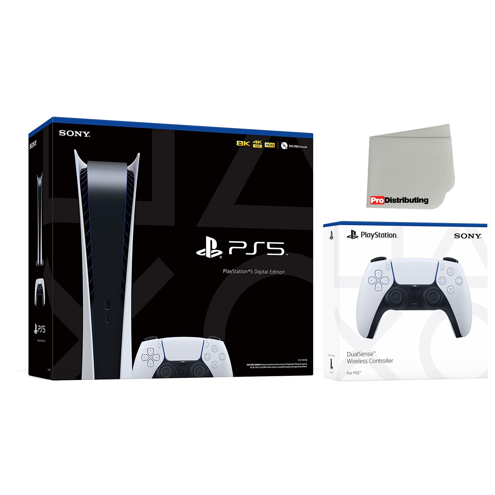 Sony Playstation 5 Digital Version (Sony PS5 Digital) with Extra Glacier  White DualSense Wireless Controller and Cleaning Cloth