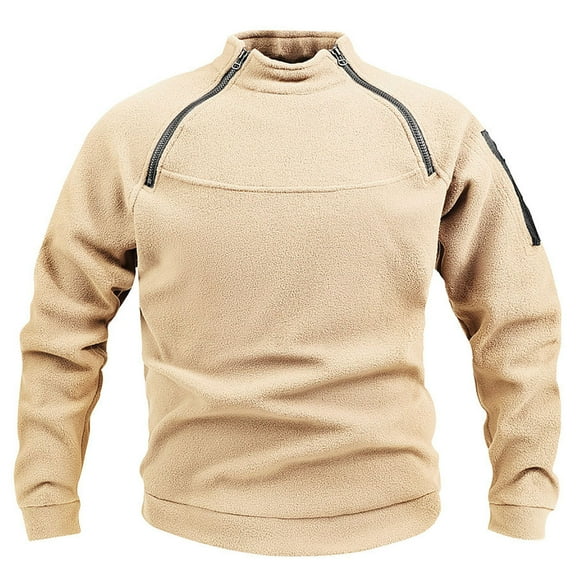 PInxai Mens Sweatshirts Zipper Stand Collar Fuzzy Drop Shoulder Long Sleeve Pullover Fall Winter Loose Tops