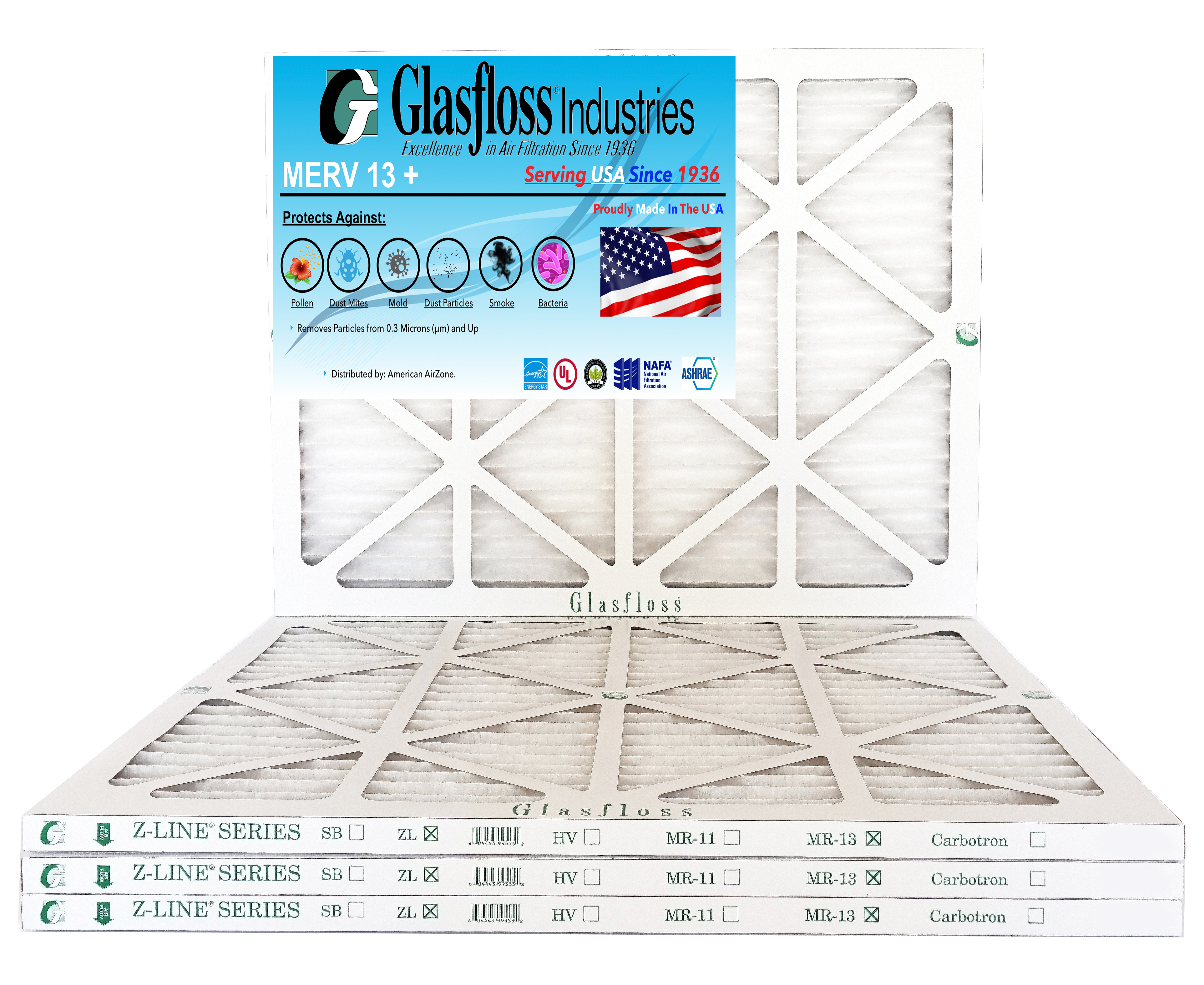 Glasfloss 16x20x1 MERV 13 Qty4 Furnace Air Filter Made in USA (Actual Size 15.5 x 19