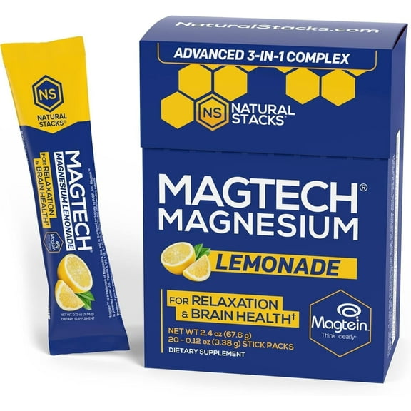 Natural Stacks MagTech, Magnesium Drink Mix, Lemonade, 20 Stick Packs, 0.11 oz (3.23 g) Each