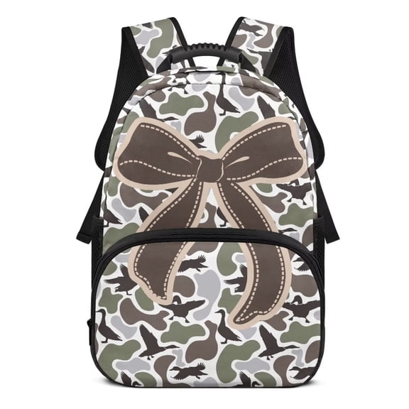 XYZCANDO Bow Duck Camo Kids Backpack 17 Inch Large Capacity Toddler Bookbag with Adjustable Straps Lightweight Casual Daypack for Elementary Primary Middle School Students Travel Sports