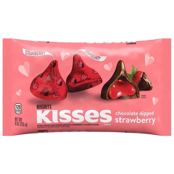 Hershey's Kisses Valentine's Day Candy, Bag Chocolate Dipped Strawberry 9.0 oz Pack of 2
