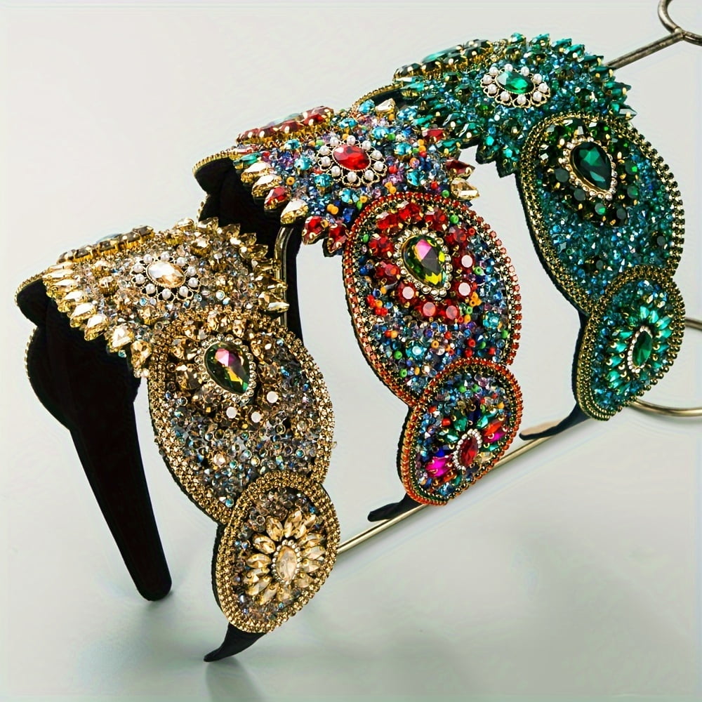 Elegant Vintage-Inspired Rhinestone & Floral Headband - Wide, Glamorous Hair Accessory for Women | Perfect for Parties & Formal Events