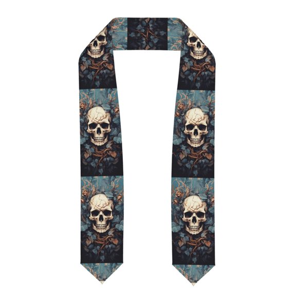 Kdxio Vintage Leaf Flower Skull Graduation Stole Class, Graduation Sash, Unisex Adult 36" Academic Commencements-Flattened