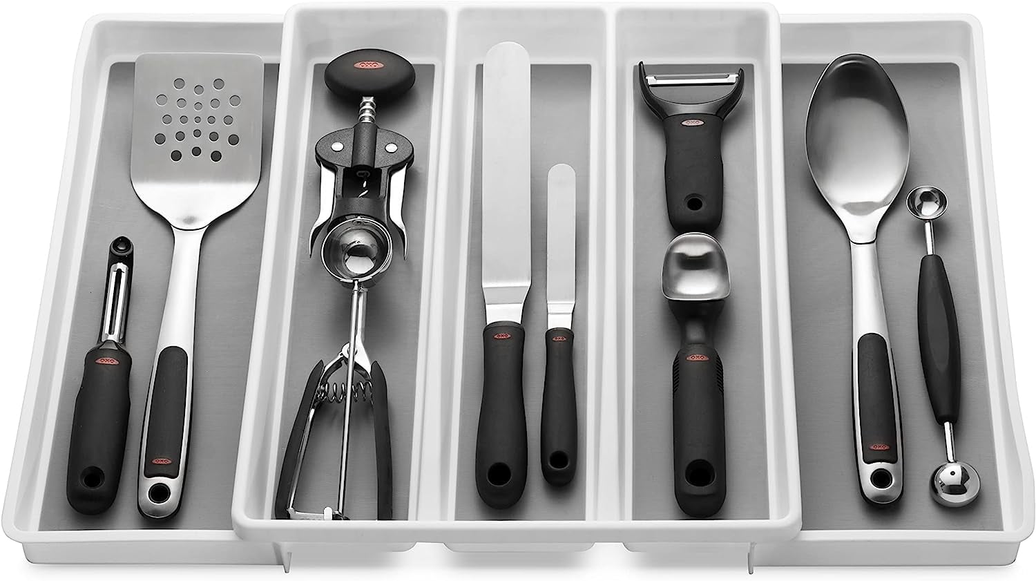 Expandable Utensil Tray Drawer Organizer, 5 Compartment Adjustable Serving Utensils Holder, Multi-Purpose Storage for Kitchen, Office, Bathroom Supplies