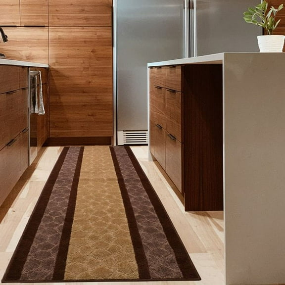 Custom Size Runner Rug Pebbles Design Roll Runner 26 Inch Wide x Your Length Size Choice Slip Skid Resistant Rubber Back (Beige - Brown, 2 ft x 26 in)