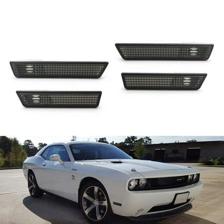73 Front Side Marker Lens iJDMTOY Complete Front and Back Smoked Lens Bumper Side Marker Lamp Housings For 2008-2014 Dodge Challenger ()